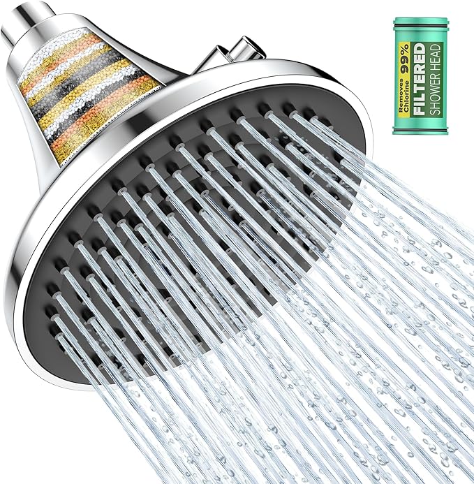 High Pressure Filtered Shower Head, One-Button Filter Replacement, Designed for Hard Water, Removes Chlorine & Impurities, Say Goodbye to Dry Skin & Frizzy Hair, 1-Minute Installation