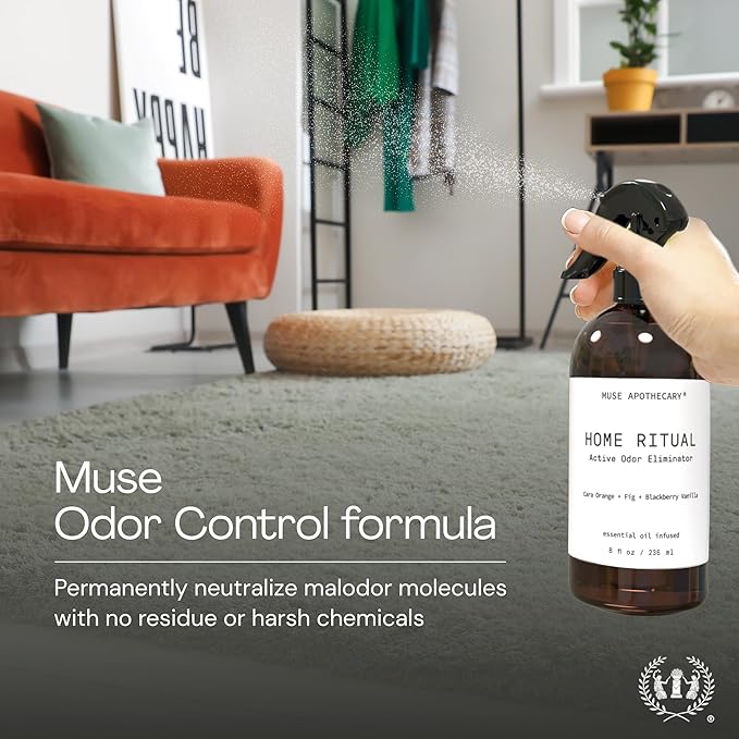 Muse Apothecary Home Ritual Active Odor Eliminator Spray - Furniture Deodorizer Spray & Bathroom Odor Eliminator for Home - Essential Oil Air Freshener - 4oz, Cara Orange + Fig + Blackberry Vanilla, 2