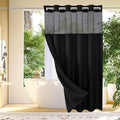 Gibelle Long Shower Curtain 72x80, Waffle Weave Bathroom Shower Curtain with Snap-in Fabric Liner Set, No Hooks Needed, Hotel Style with Mesh Top Window, Black