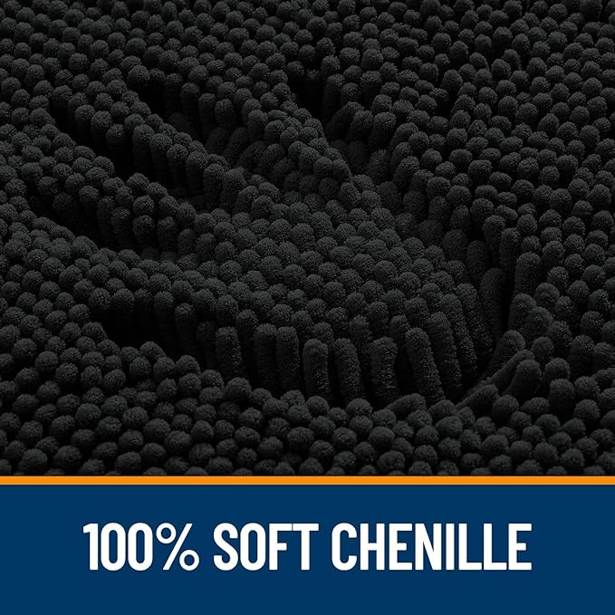 OLANLY Bathroom Rugs Sets 2 Piece, Soft Absorbent Chenille Bath Mats and U-Shaped Contour Toilet Rug, Non-Slip, Machine Washable Bath Carpet, Home Decor Accessories(24"x16"+24"x20", Black)