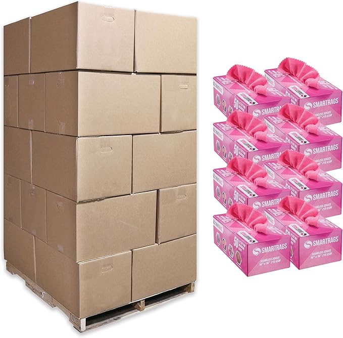 Arkwright Smart Rags in Box - (Pallet of 8000) Lint Free, Large Microfiber Cleaning Cloth, Scratch & Streak-Free, Dispensable Wash Towels for Cars, Kitchen, and Window Glass, 16 x 16 in, Pink