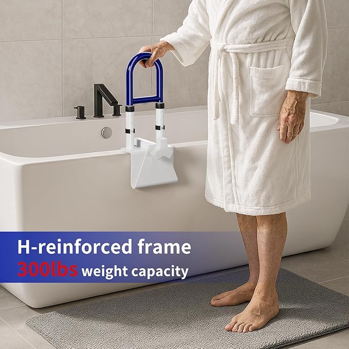 Bathtub Safety Rail-Shower Grab Bars for Seniors, Elderly and Disabled, Adjustable Handle Height Range 14-18 Inches, Bathroom Safety Rails Non-Slip Grip, Supports 300 lbs