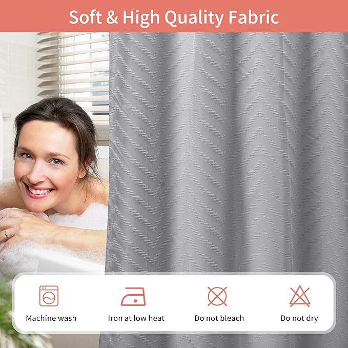 Hookless Shower Curtain with Snap in Liner 71" x 86" Double-Layer Waterproof Polyester Shower Curtain for Bathroom or Hotel Use,Removable Liner,Magnetic Hem,Large Rings,Machine Washable,Grey