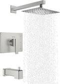 KENES Brushed Nickel Tub Shower Faucet Set Complete, Tub and Shower Trim Kit with 10-Inch Rain Shower Head, Square Shower System, KE-6024A (Shower Valve Included)