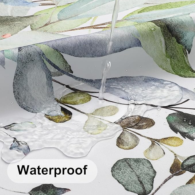 Colorful Star Sage Green Eucalyptus Waterproof Shower Curtain Set with Hooks, Minimalist Watercolor Floral Print Bathroom Décor, Plant Leaves Washable Fabric Shower Curtain, 72 x 72 Inch