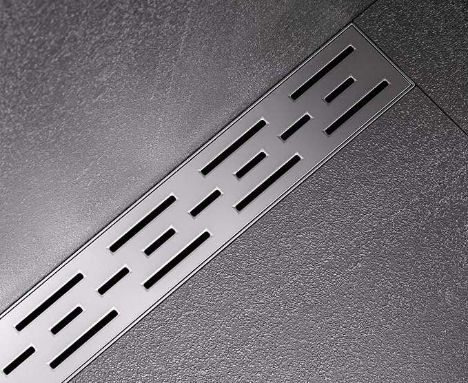 HEATGENE 48-Inch Linear Shower Drain in Brushed - Stainless Steel Rectangular Shower Floor Drain - Removable Decorative Cover - Adjustable Leveling Feet - CUPC Certified