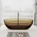 SJ STAR&JANE 69" Solid Surface Freestanding Bathtub Stone Resin Oval Soaking Tub Stand Alone Tub with Pop-up Drain Transparent Sepia