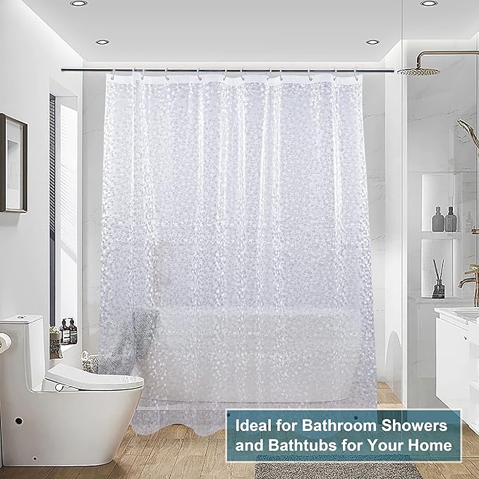 NTBAY EVA Semi-Transparent Clear Shower Curtain with Pebbles, Water-Repellent Liner with 3 Magnets for Bathroom, 72x72 Inches