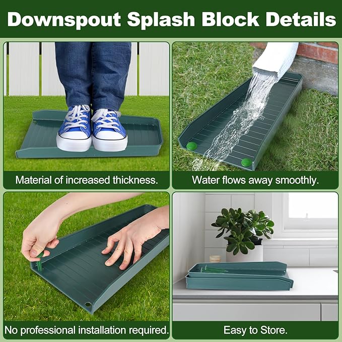 Gutter Downspout Splash Block,16.3"Drain Gutter Guard Diverter,Gutter Downspout Extensions for Water Drainage, Fixable Down Spout Drain Trays,Drainage to Protect House Foundations (4PC Brown)