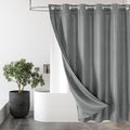 MitoVilla Black Waffle Long Shower Curtain Liner Set 72 x 80, No Hooks Needed 80 inch Long Heavyweight Fabric Shower Curtain Set with Snap-in Liner for Hotel Grade Spa-Like Bathroom Decor