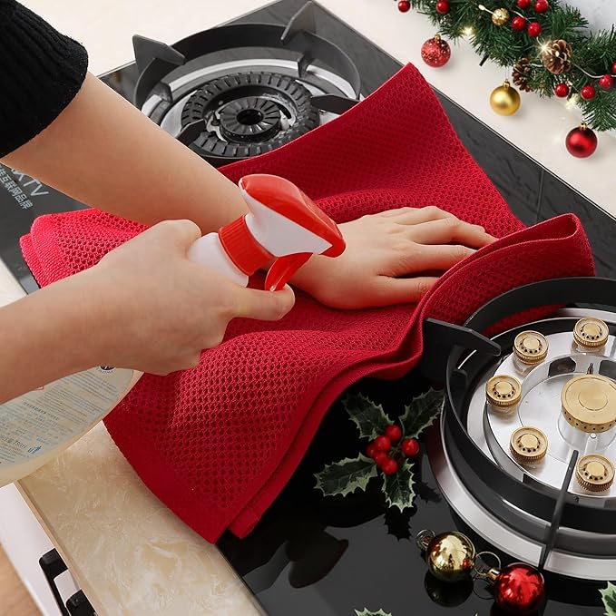 Homaxy 100% Cotton Waffle Weave Kitchen Dish Towels, Ultra Soft Absorbent Quick Drying Cleaning Towel, 13 x 28 Inches, 6-Pack, Red