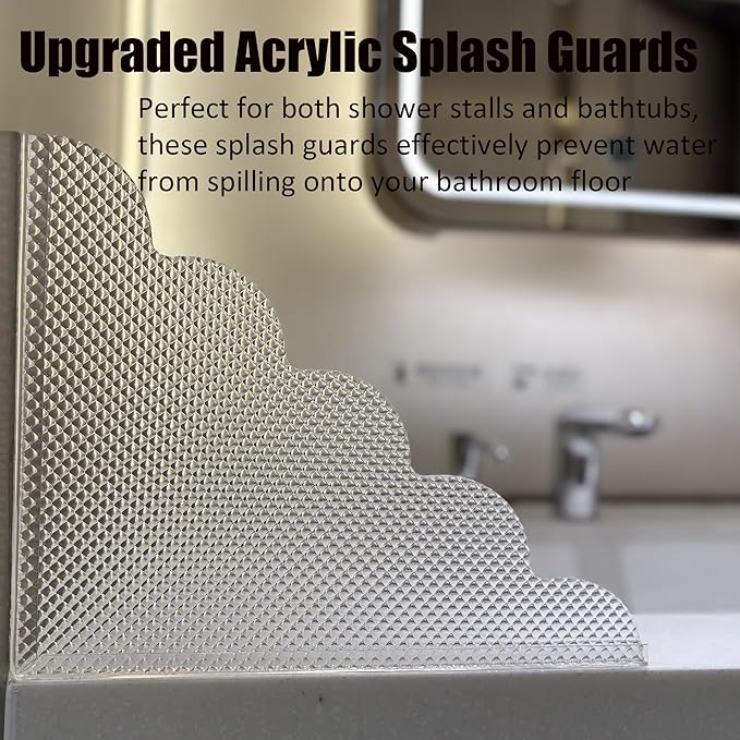 2PCS Shower Splash Guard for Bathtub Corner, 9.1 x 11.5 inches, Adhesive Water Guard for Bathroom Tubs and Sinks/Bathroom Gift/Accessories