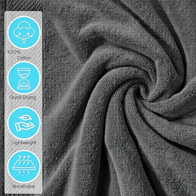 Cloudura Luxury Bath Towels-100% Cotton | Quick Dry | Lightweight | Thick I Good for Spa,Gym & Hotel Quality,(27'x54')-Soft & Absorbent (Charcoal Grey, Set of 4)