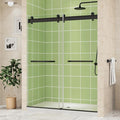 DELAVIN 50-54" W x 72" H Double Sliding Shower Door, Frameless Shower Door, 1/4"(6mm) SGCC Tempered Glass, Noiseless Shatterproof Shower Doors with Square Rail, Stainless Steel, Aluminum, Black