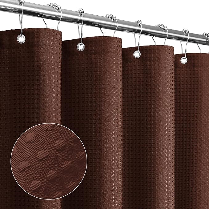 Gibelle Small Stall Shower Curtain 36 x 72, Narrow Half Waffle Weave Textured Fabric Shower Curtain for Bathroom, Water Repellent, Machine Washable, Brown