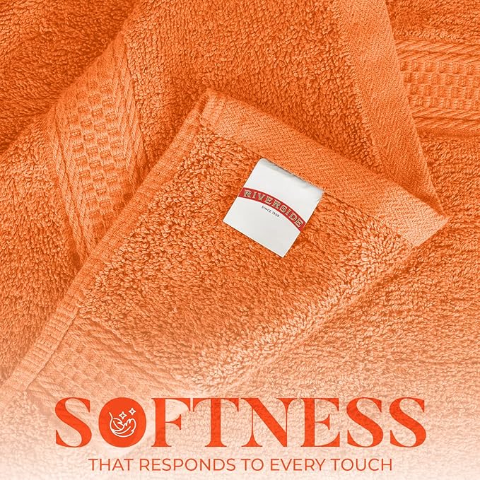 RIVERSIDE 100% Ring Spun Cotton Large Bath Towels Set of 4, 27 x 54 Inches – Quick Dry, Soft & Highly Absorbent Towels for Shower & Bathroom – Luxury 600 GSM Towels for Home, Spa, Gym, Hotel, Orange