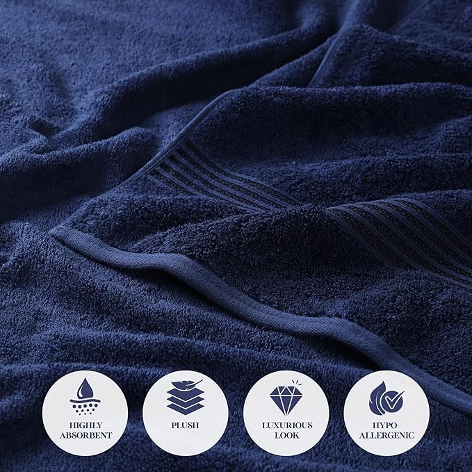 Superior Egyptian Cotton Bath Sheet Set, Oversized Towels for Home Bathroom, Master, Guest Bath, Decor Essentials, Quick Dry, Absorbent, Large Body Towel, Spa, Hotel, Resort, Set of 2, Navy Blue