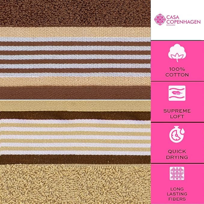 CASA COPENHAGEN He & She 2 Pieces Large Bath Sheet Set- Brown + Beige, 550 GSM, Designed in Denmark Made of Soft Egyptian Cotton for Bathroom, Kitchen & Shower