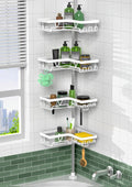 KEGII Corner Shower Caddy Tension Pole - 4-Tier Rustproof Bathroom Organizer, Floor to Ceiling Shower Caddy 25-114.2 inch, No Drilling Shower Storage Rack for Shampoo, Towels (Matte White)