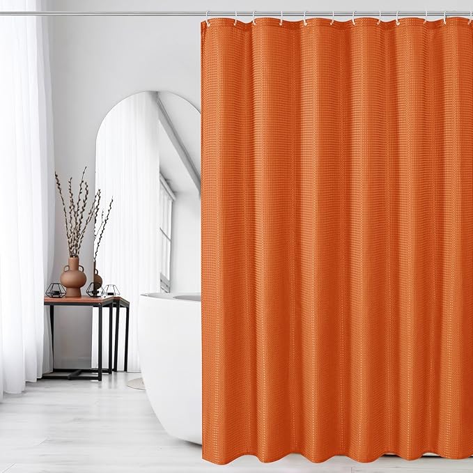Gibelle Burnt Orange Shower Curtain, Waffle Weave Textured Fabric Shower Curtain for Bathroom - Soft Cloth & Hotel Spa Luxury, Water Repellent, Machine Washable, 72X72, Burnt Orange