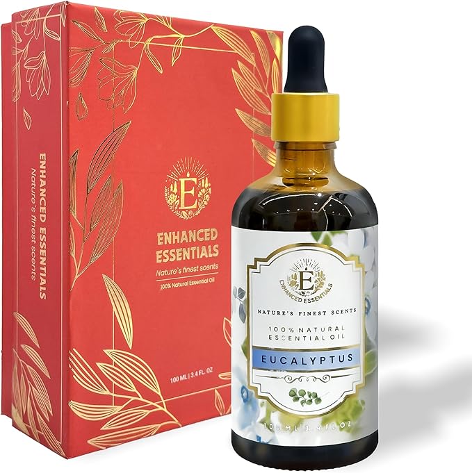 Luxurious Eucalyptus Essential Oil by Enhanced Essentials|with Glass Dropper|Slow Distilled Essential Oils for Diffusers,Skin Care,Aromatherapy,Bath,Gifting,Soap and Candle Making| 3.38 fl oz/100 ml