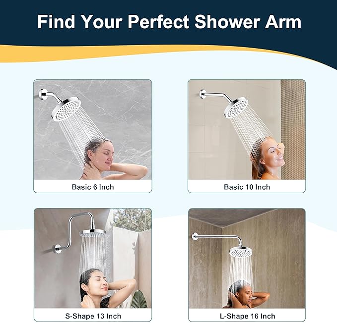 BRIGHT SHOWERS Brass Shower Arm with Flange 6 Inch Wall Mounted Shower Pipe Arm Extension for Fixed Shower Head and Handheld showerhead, Chrome