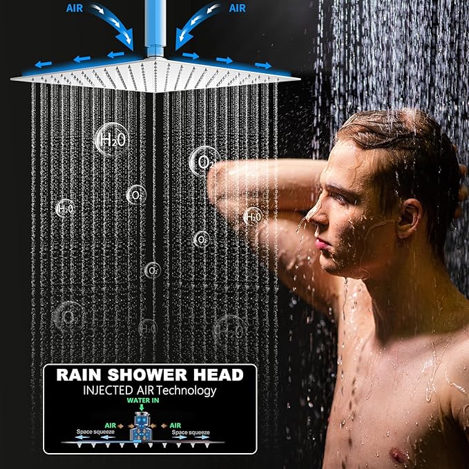 Shower System Chrome Shower Set, Push Button Shower Faucet with 2 Rain Shower Head(12+8 inch), Handheld Shower, with Digital Temperature Display Function