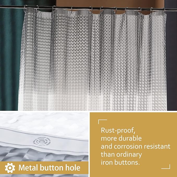 NTBAY EVA Semi-Transparent Clear Shower Curtain with Gray and White Gradient, Water-Repellent Liner with 3 Magnets for Bathroom, 72x72 Inches
