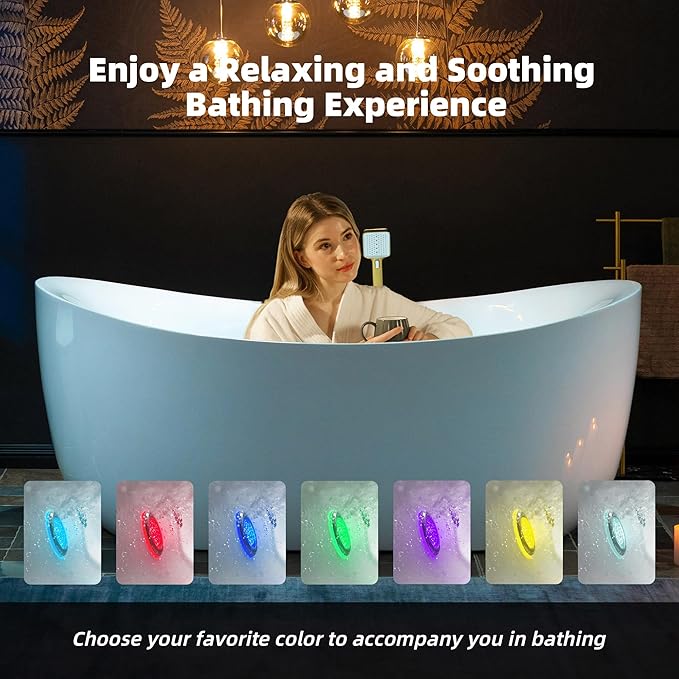 WOODBRIDGE 72" x 35-3/8" Whirlpool and Air Bath Heated Soaking Combination Tub with Adjustable Speed Air Blower and Display Control Panel, Brushed Gold Finish Trim and Drain Kit, BG400+F0045BG