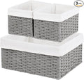 Vagusicc Wicker Basket, Set of 3 Hand-woven Storage Baskets for Organizing, Decorative Rectangle Wicker Storage Basket Bins with Handles, Small Toilet Paper Storage Baskets for Shelves & Decor, Grey