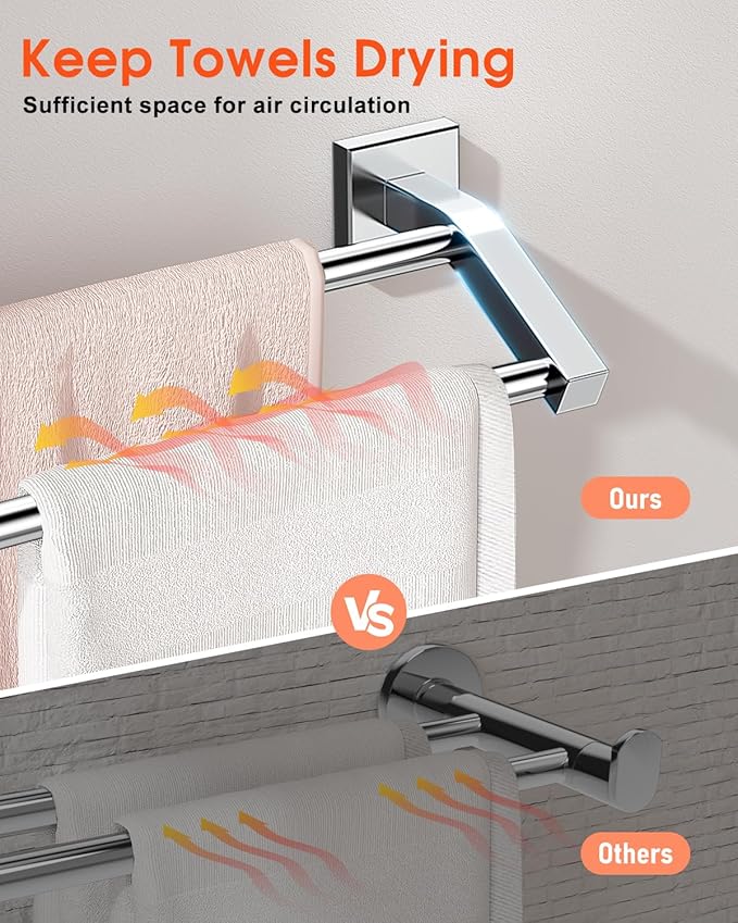 Alise Double Bath Towel Bars Towel Racks for Bathroom,Wall Mount Towel Holder Heavy Duty 24-Inch Towel Hanger Rail,GK9009-C SUS304 Stainless Steel Polished Chrome