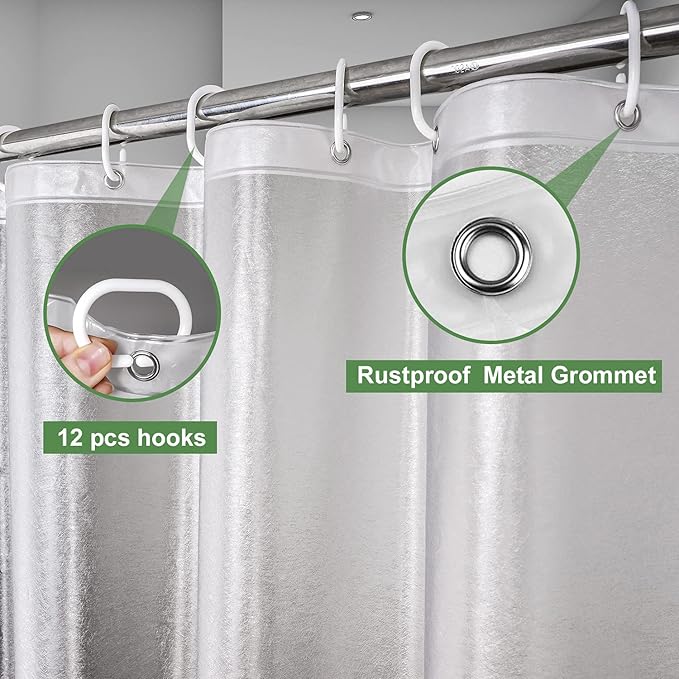 UFRIDAY Frosted Shower Curtain Liner 72 x 72 inches with 3 Big Magnets, Eva Plastic Weighted Shower Curtains for Bathroom,Water Repellent,Heavy Duty,Semi Transparent.