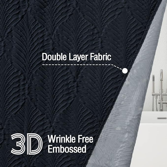 Gibelle Navy Blue Shower Curtain for Bathroom, 3D Embossed Textured Fabric Shower Curtain, Modern Farmhouse Chic Soft Cloth Shower Curtain Set with Hooks, 72x72