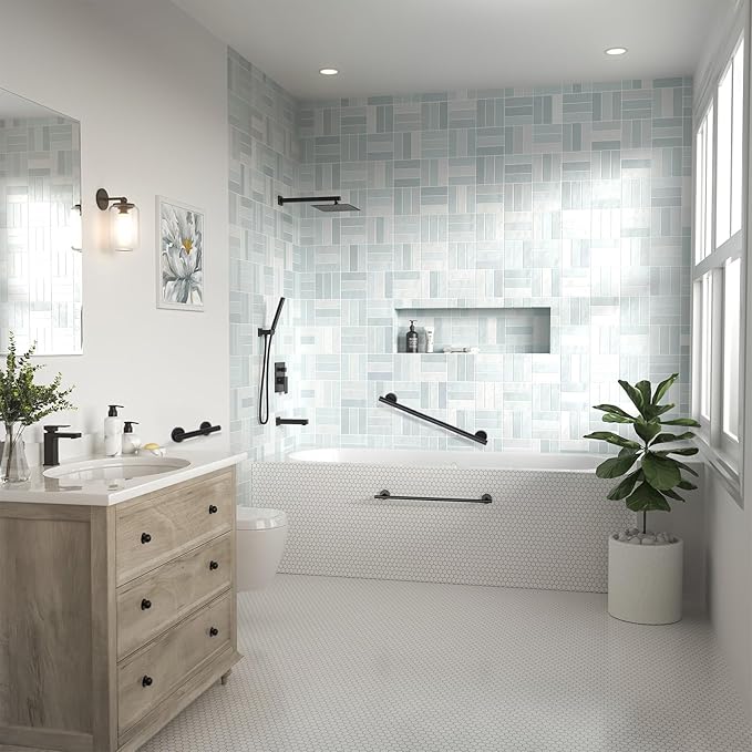 Lava Odoro Shower Grab Bar, Modern Stainless Steel Handicap Grab Bar for Bathtubs and Showers, Shower Safety Bar for Seniors Disabled, ADA-Compliant (Matte Black, 18 Inch)