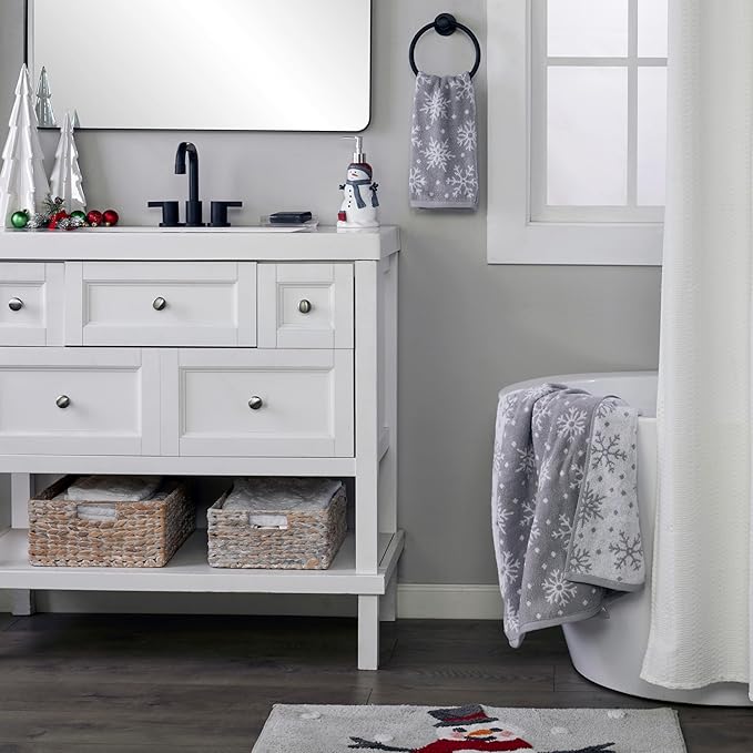 SKL Home Winter/Christmas Scattered Snowflakes Hand Towel 2pc Set for Bath/Kitchen/Bar & Gift, Gray