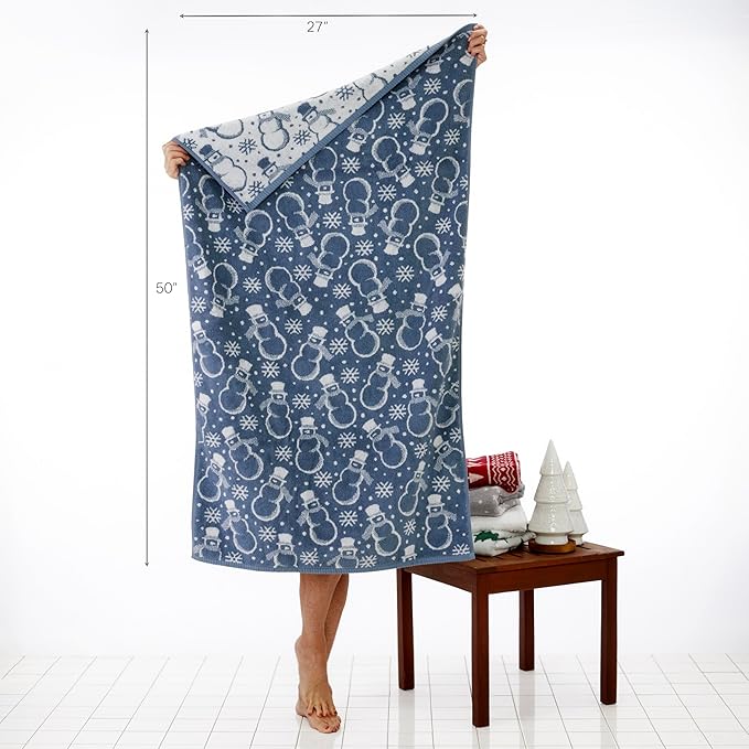 SKL Home Christmas/Winter Top Hat Snowmen Bath Towel, Blue