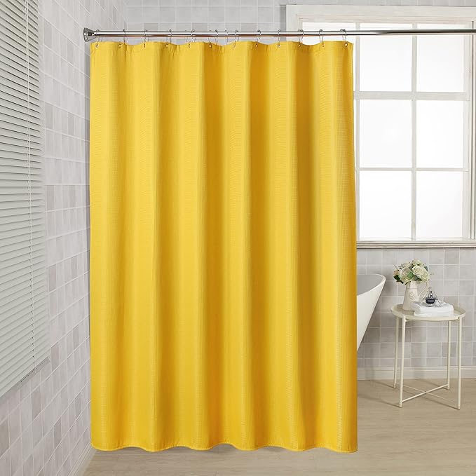 AmazerBath Waffle Shower Curtain, Bright Yellow Shower Curtain Fabric with Waffle Weave, Heavy Duty 240GSM, Hotel Quality Bathroom Shower Curtains, 72 x 72 Inches
