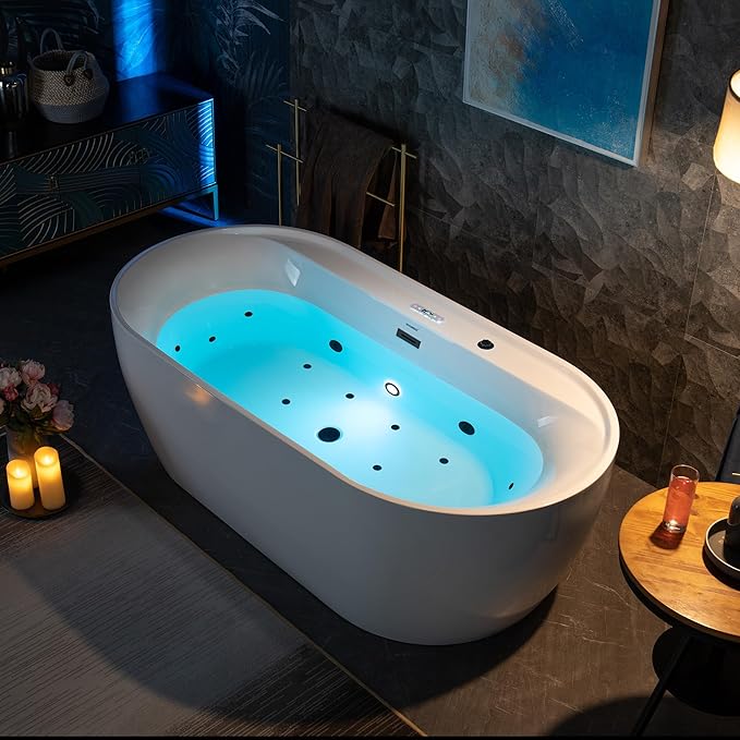 WOODBRIDGE 72" x 35-3/8" Whirlpool and Air Bath Heated Soaking Combination Tub with Adjustable Speed Air Blower and Display Control Panel, Matte Black Finish Trim and Drain Kit,BM-500