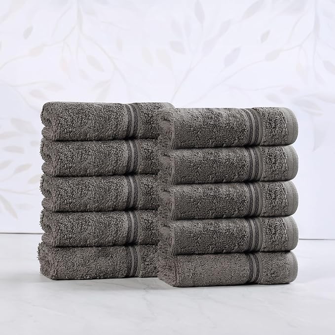 Superior Egyptian Cotton Face Towel/Washcloth Set, Small Towels for Home Bathroom, Master, Guest Bath, Decor Essentials, Quick Dry, Absorbent, Spa, Hotel, Resort, Adult, Kids, Set of 10, Charcoal