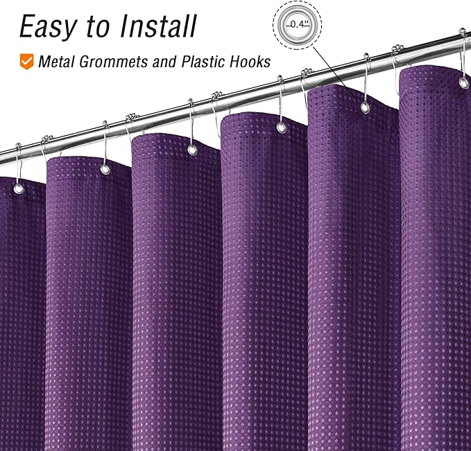 Gibelle Purple Shower Curtain, Waffle Weave Textured Fabric Shower Curtain for Bathroom - Soft Cloth & Hotel Spa Luxury, Water Repellent, Machine Washable, 72X72, Purple