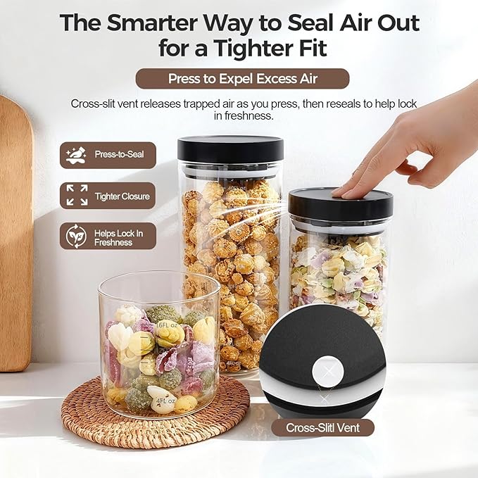 Danbark Set of 6 18oz Airtight Glass Storage Canisters with Lids - Pantry Organizers and Storage Glass for Kitchen - for Pantry, Flour, Sugar, Coffee, Tea, Pasta, Rice, and Snacks - Black