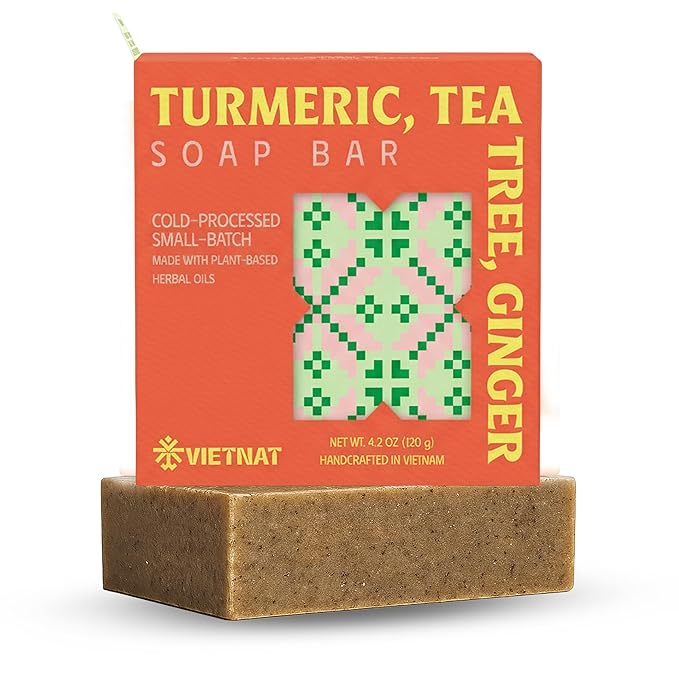 Turmeric, Tea Tree & Ginger Luxurious Natural Soap Bar (4.2 oz) | Gentle Exfoliation & Refreshing Lather | Cold-Processed, Handmade in Vietnam (Pack of 1)