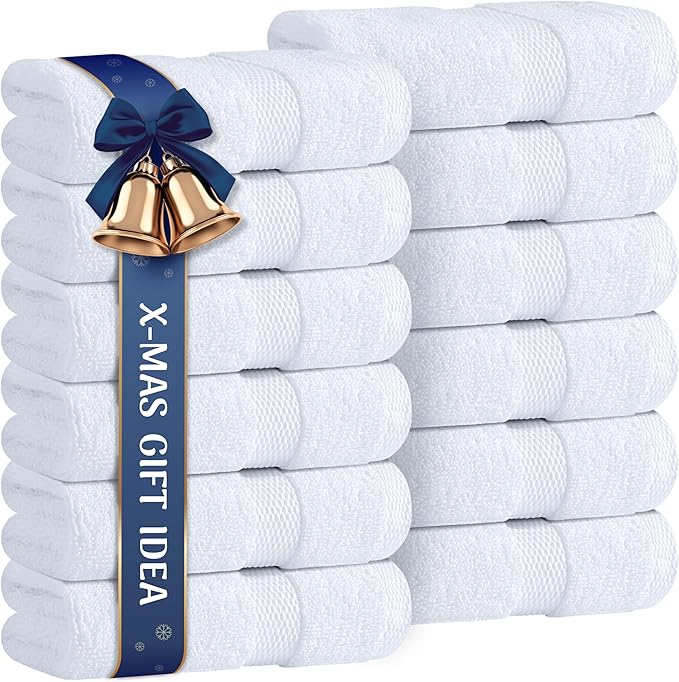 Wealuxe White Washcloths 12 Pack - 600 GSM 100% Ring-Spun Cotton Wash Cloths for Showering, Highly Absorbent and Soft | 12x12 Inches