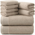 REDKISS 8-Piece Premium Towel Set, 2 Bath Towels, 2 Hand Towels, 4 Washcloths, 100% Cotton, Quick Dry, Highly Absorbent Towels for Bathroom, Gym, Hotel, Spa, Dark Coffee