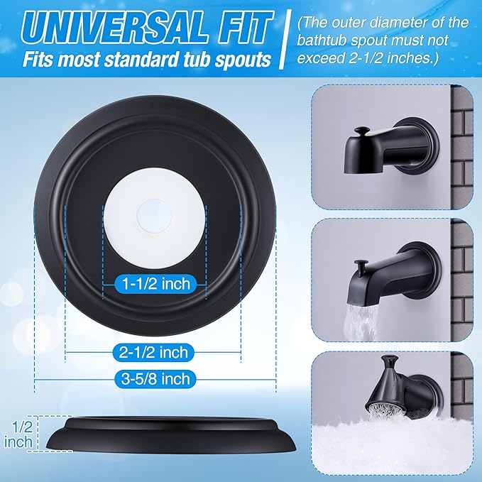 Dreyoo Metal Tub Spout Cover Ring, Bathtub Spout Trim Plate Ring with 1 Pcs Foam Gasket, 1-1/2 Inch ID and 3-5/8 Inch OD(Black)