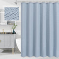 MitoVilla Fog Blue Shower Curtain, Farmhouse Waves Fabric Shower Curtains for Modern Hotel Bathroom Decor, 3D Geometric Embossed Textured, Waterproof & Wrinkle Resistant, 72 x 72