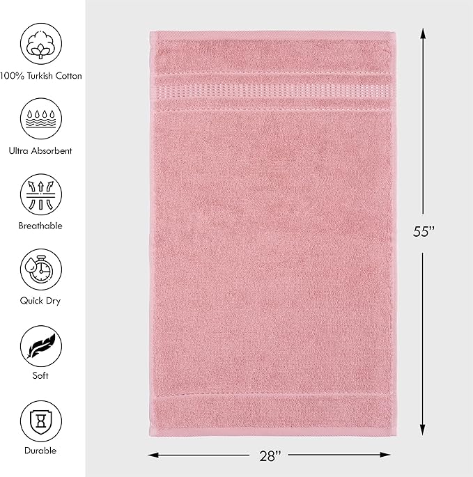 Melissa Linen, 2 Piece Bath Towel Set, Turkish Cotton Bath Towels for Bathroom, Absorbent, Quick Dry, Durable and Soft Shower Towel, 28 in x 55 in, Spa and Hotel Quality, (Pink Bath Towels)