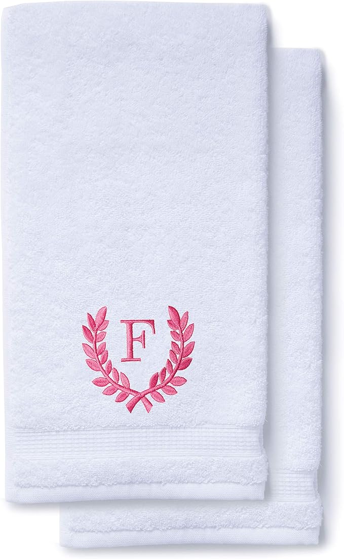 Decorative and Monogrammed Hand Towels for Bathroom Kitchen Makeup | Personalized Gift for Wedding-Bridal | Roman Font Custom Luxury Turkish Towel | Spa Collection, Oversized, 16 X 30 Inch, Set of 2