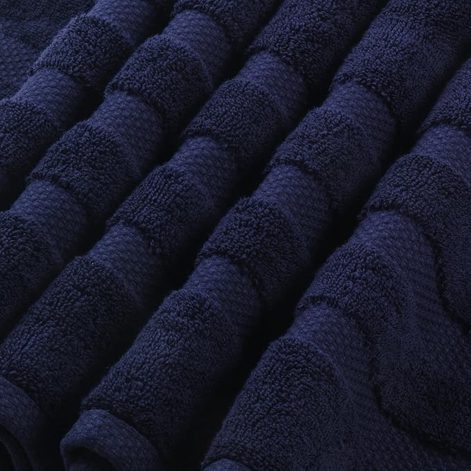 SOFE H&L | Olea Towel Set | 100% Cotton Premium Turkish Towels for Bathroom | Soft, Absorbent, Durable (Navy, Set of 4 - Washcloth)