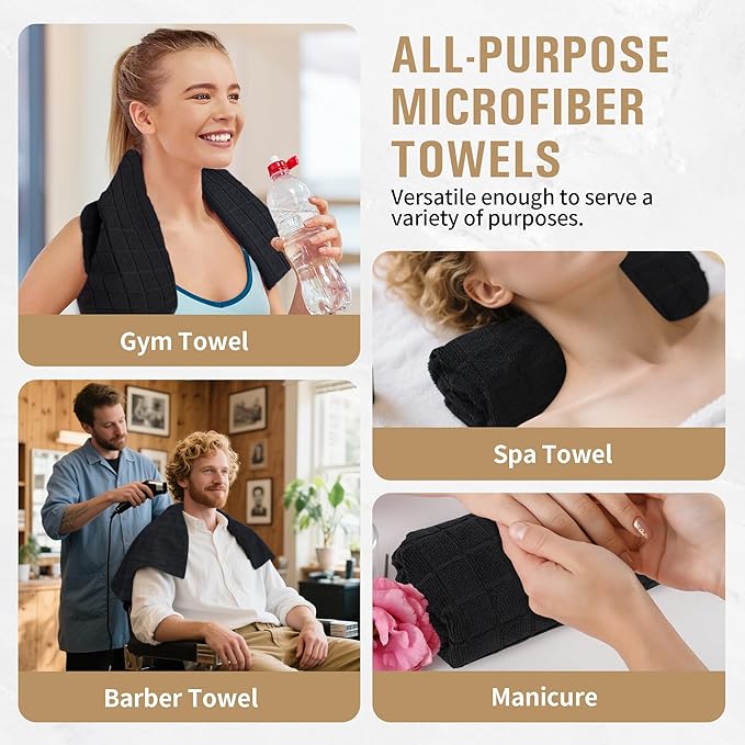 HOMERHYME Salon Towels, 24 Pack Black Hand Towels for Bathroom, 16 x 27 Inches Bulk Quick Dry Absorbent Microfiber Hair Towel, Bathroom Towels for Gym Spa Barber Pedicure Makeup & Beauty